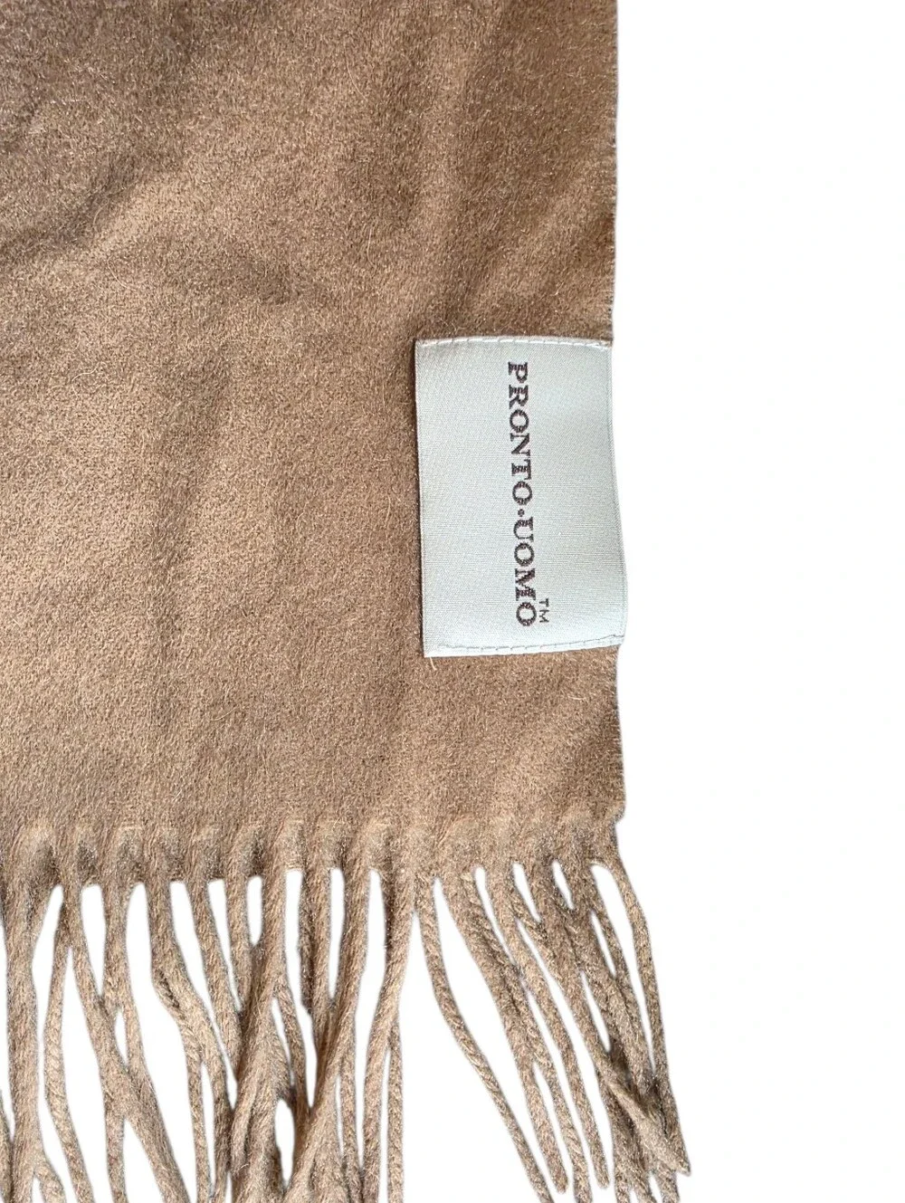 Pronto Uomo 100% Cashmere Camel Colored Tasseled Scarf EUC OS